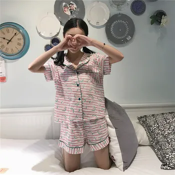 

Hot Fashion Summer watermelon Brand Ladies Satin Pijama feminino Short Sleeve Silk pajama Sets sleepwear Pyjamas Women