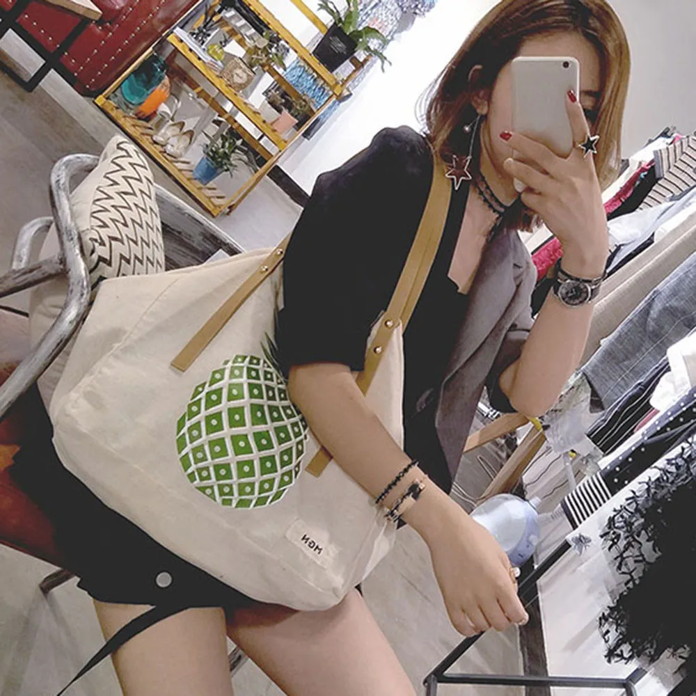 Винтажная женская сумка, новая модная парусиновая сумка с принтом ананаса, сумки на плечо, женская сумка-тоут, повседневный клатч, дизайнерская сумка bolsas feminina