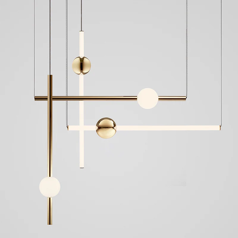 

LED Horizontal Version Pendant Lights Minimalist Line Art Metal Glow Ball For Bar Cafe Tea Shop Engineering Stairs Restaurant