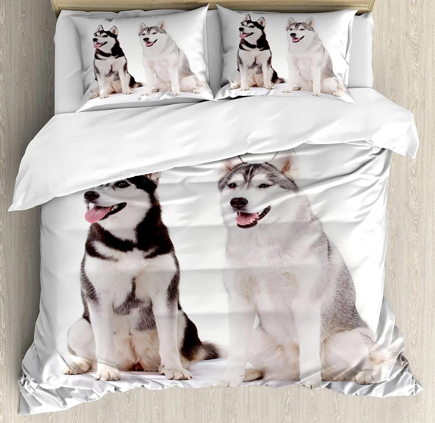 

Alaskan Malamute Duvet Cover Set Furry Arctic Doggies Husky Whelp Pedigree Pet Happy Siberian Mammal Decor 4 Piece Bedding Set