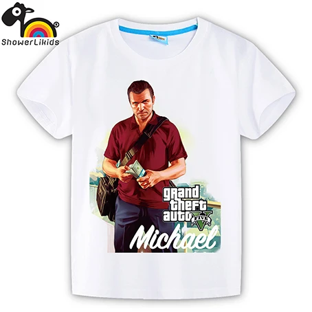 Showerlikids/качественная хлопковая футболка с короткими рукавами детская одежда для мальчиков и девочек яркие уличные футболки GTA 5 sPrice Scolor001 - Цвет: 016010006