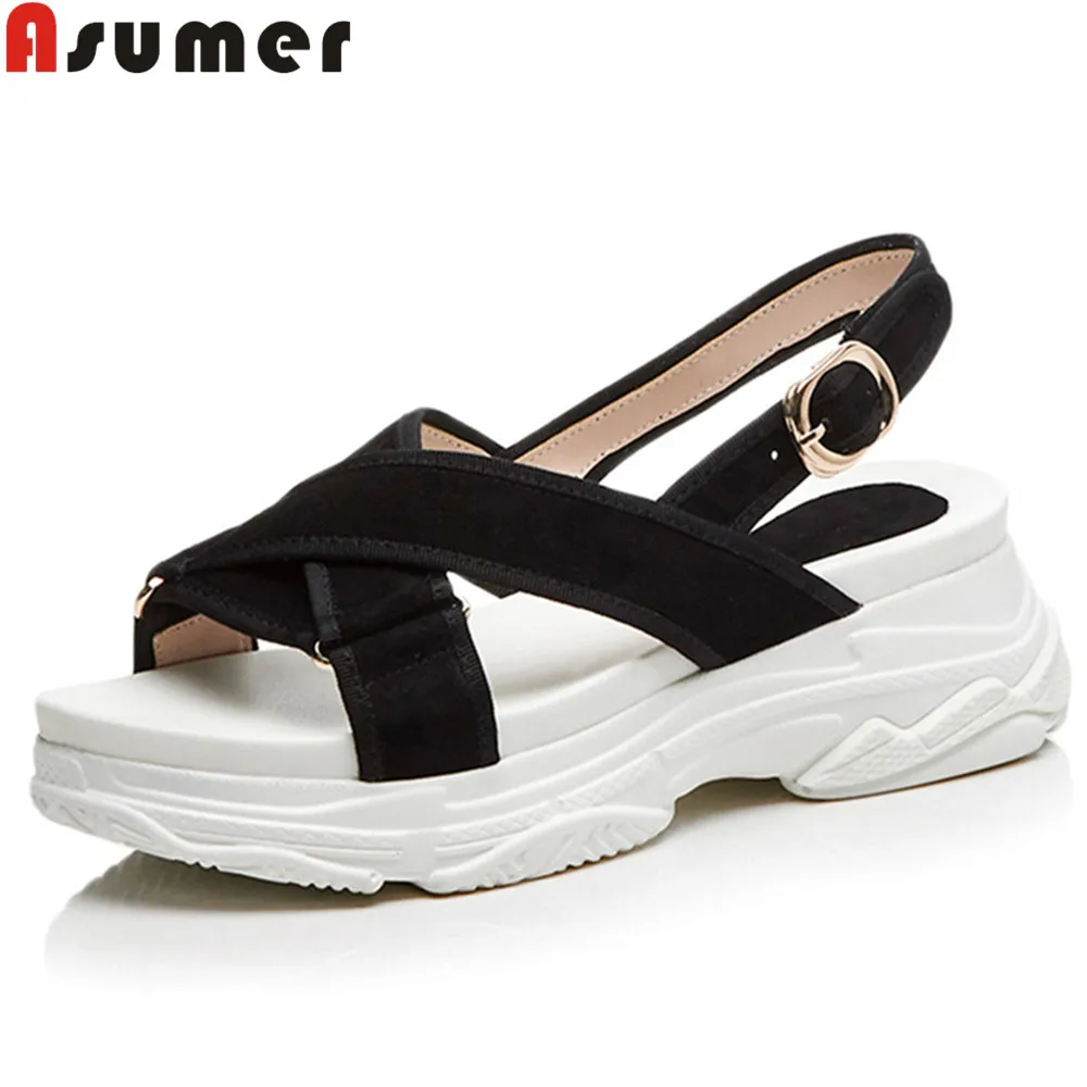 

ASUMER 2018 fashion summer new arrive shoes woman buckle sandals women flat platform casual comfortable suede leather shoes