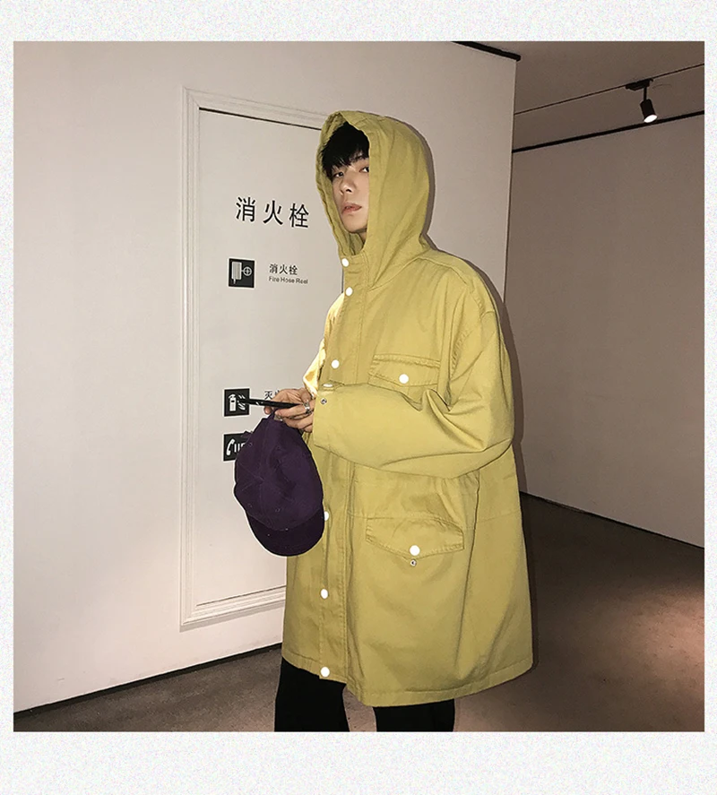 Mens Long Hooded Trench Coat Casual Spring Windbreaker Coat Men Korean Overcoat Hip Hop   (4)
