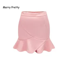 Merry Pretty розовые замшевые Мини Юбки Русалки для женщин сексуальные юбки карандаш с оборками средней талией Saias однотонные короткие юбки выше колена для девушек