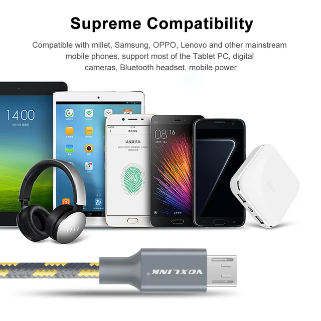 1m/3.3ft 2A Fast Charging and Data Sync Cord VOXLINK Micro USB Cable  for Android Samsung Charging Cable