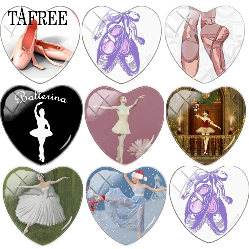

TAFREE Toe Shoe Ballet Dancers Picture Heart Charm Glass Cabochon Cover Beads 25mm Cameo Pendant Settings