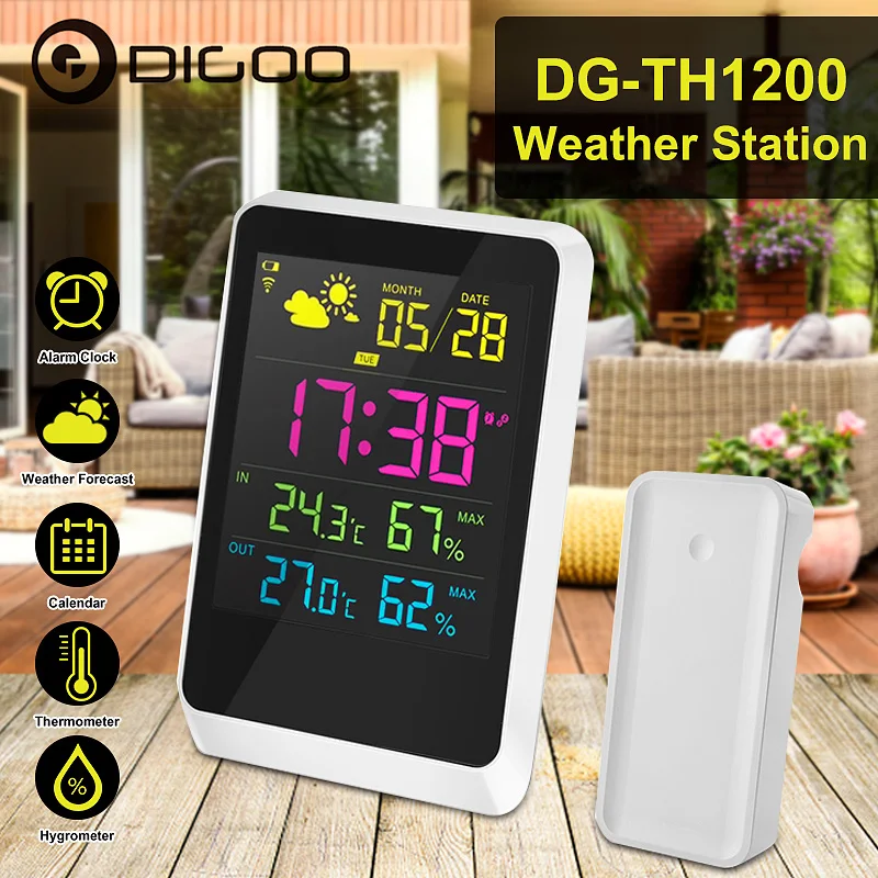 DIGOO DG-TH11200, метеостанция, ЖК-цифровой будильник, беспроводной датчик, для использования в помещении, термометр, гигрометр