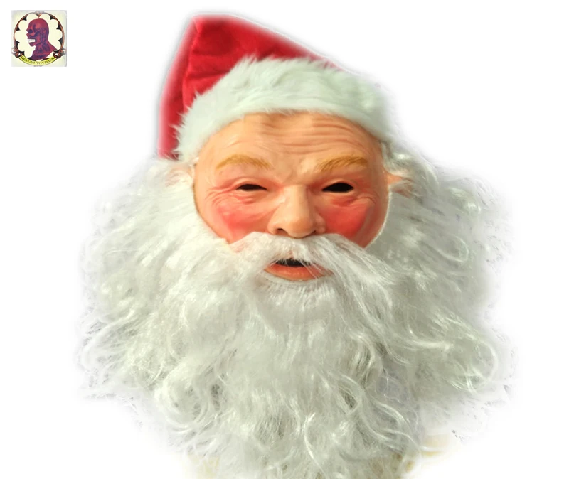 FATHER CHRISTMAS Santa Claus Full Head Latex Mask With Beard, hat& hair for Christmas Costume