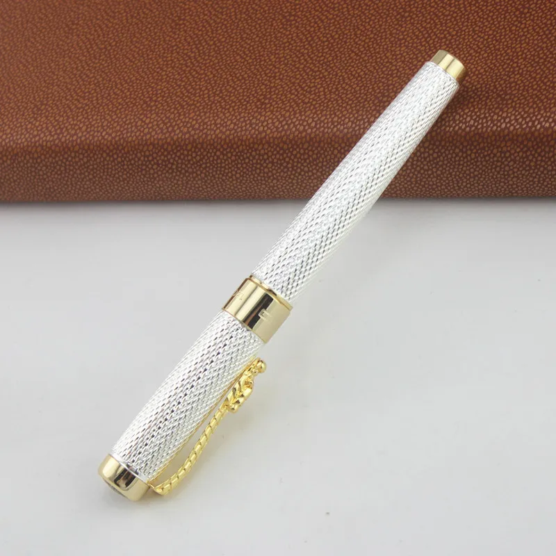 

1pc/lot JINHAO Roller Ball Pen 1200 Caneta Silver Pens Gold Clip Business Executive Fast Writing Pen Luxury Dragon Pen 14*1.4 cm