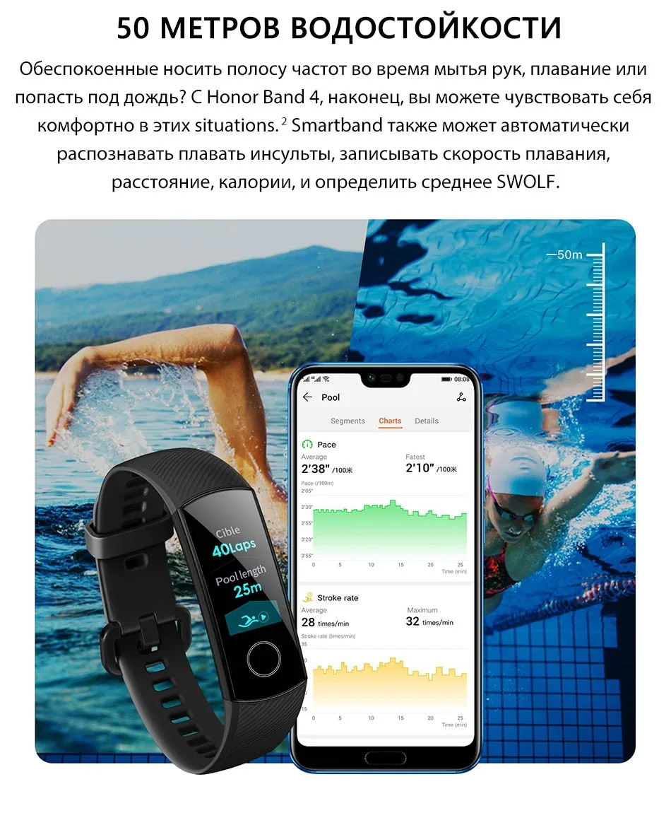 huawei Honor Band 4 Smartband Amoled Полный цвет дисплей сенсорный экран плавание осанка сердечного ритма инфракрасный сенсор вздремнуть сна