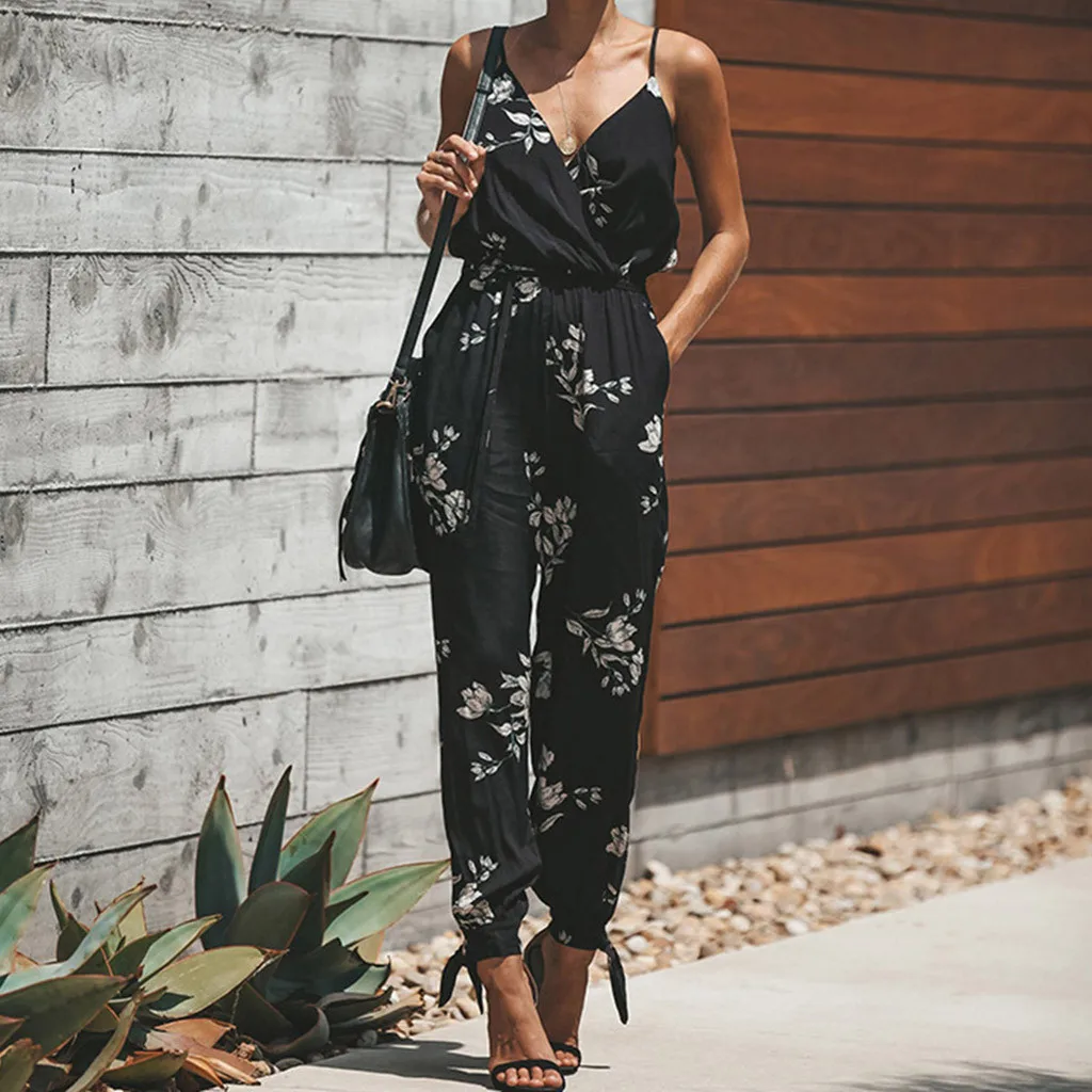Summer Women Casual Sleeveless V-Neck Jumpsuits Fashion Ladies Boho Floral Bodysuit Wide Leg Loose Long Pants Trousers Summer Women Casual Sleeveless V-Neck Jumpsuits Fashion Ladies Boho Floral Bodysuit Wide Leg Loose Long Pants Trousers