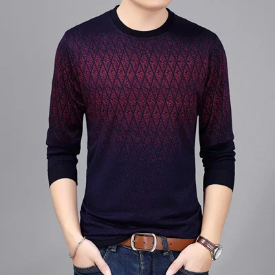 DIMUSI Autumn Winter Mens Sweater Shirt Casual Men O-Neck Wool Pullover Sweater Men's Slim Fit Knitted Pull Sweaters Clothing - Color: Red