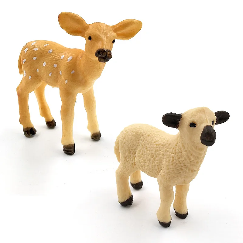 Simulation cute animal model figurine Mini Alpaca Warthog Chimpanzee Sheep Deer Fox Antelope Monkey Gibbon fairy home decor toys miniature figurines