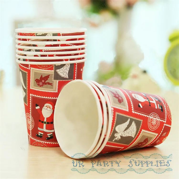 300pcs Christmas Paper Cups Supplies Party Decoration Tableware Classic