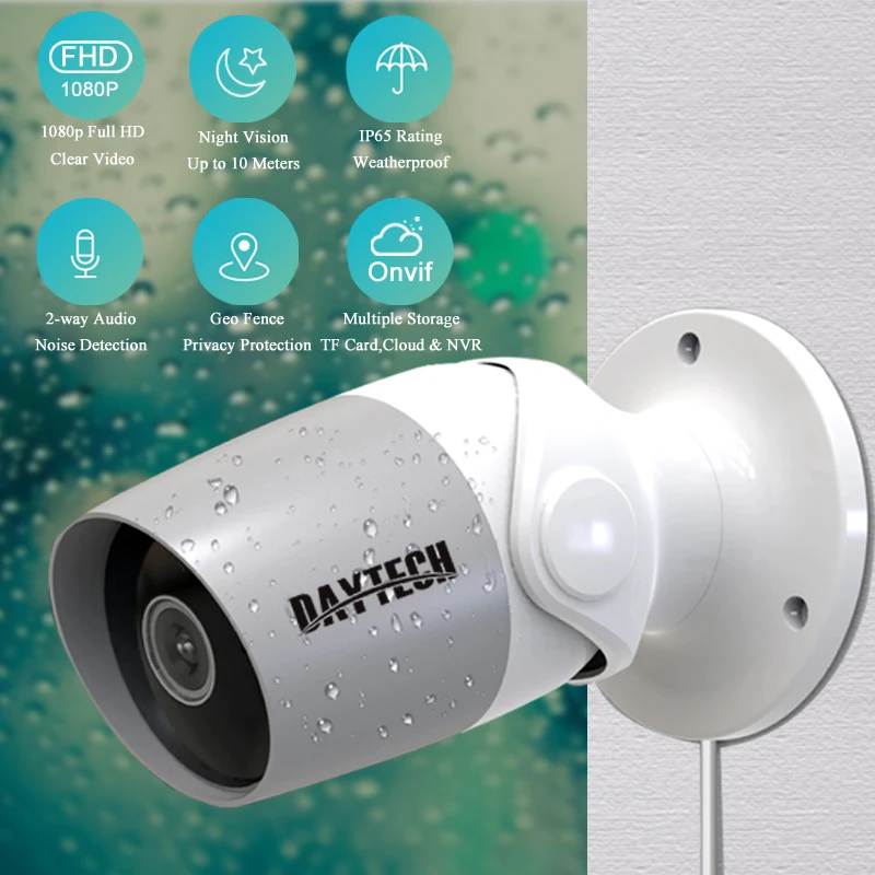 

DAYTECH IP Camera Outdoor 1080P Security CCTV WiFi Monitor Video Surveillance Camera Waterproof 2MP Cloud Onvif Audio IR