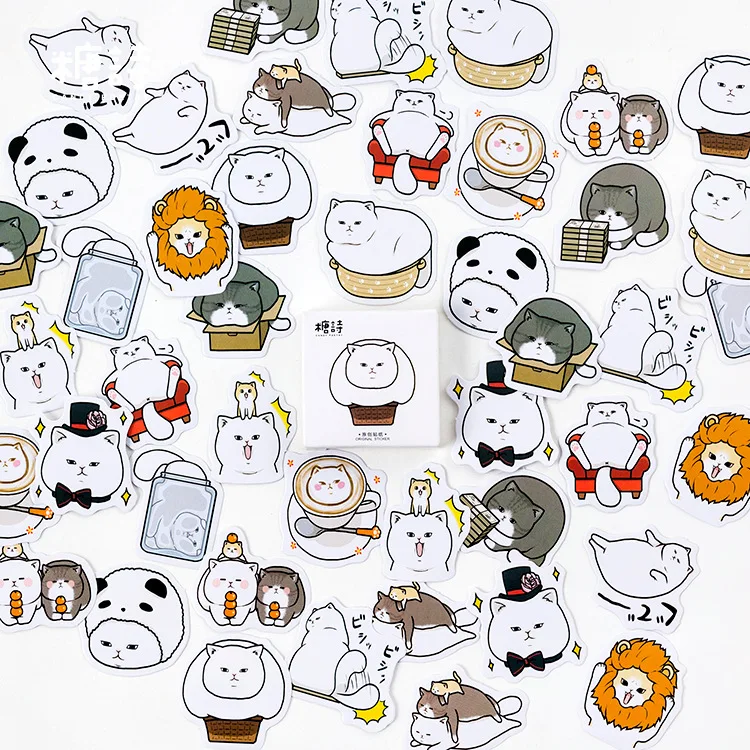 

1 Box=45PCS Cute Funny Cartoon Cat DIY Sealing Stickers 4.4*4.4cm