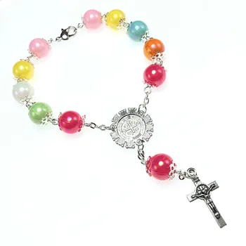 

freeship 10mm Favors Colorful Communion Recuerditos Finger Rosaries Christening with benedict centerpiece and INRI cross
