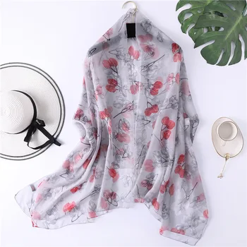 

2020 New Summer Winter Silk Scarf Women Fashion Leaf Pattern Shawls Wraps Thin Foulard Bandana High Quality Head Scarves Hijab