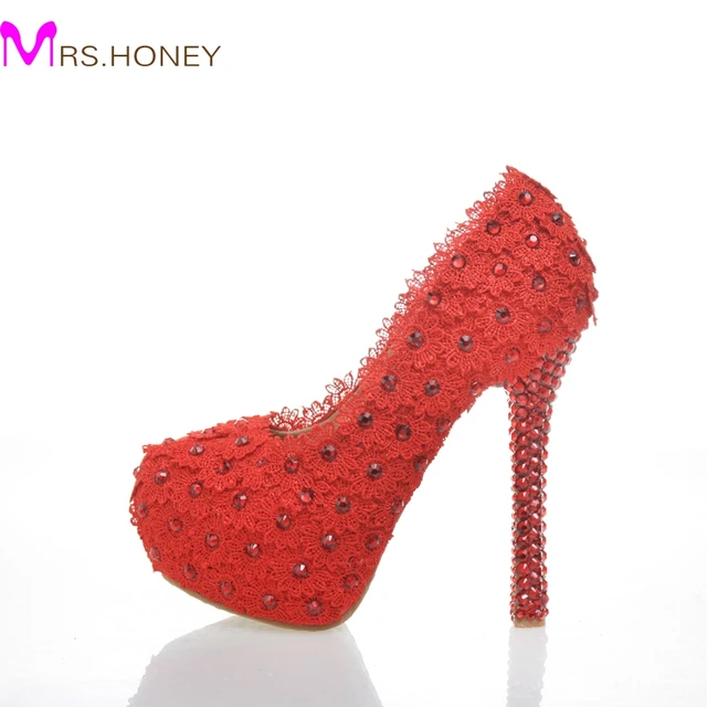 Red Lace Wedding Dress Shoes Rhinestone High Heels For Bridal Red Lace Wedding Dress Shoes Rhinestone High Heels For Bridal More Available Pink Bridesmaid