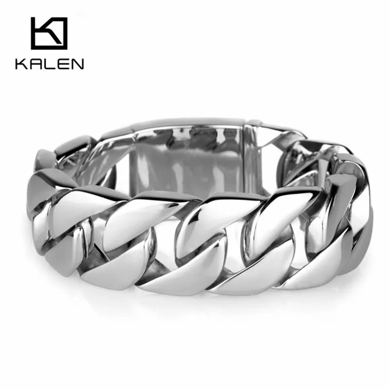 

Kalen Jewelry Heavy Chunky Cuban Link Chain Bracelets For Men Stainless Steel Silver Color High Polished Bracelet Accessory Gift