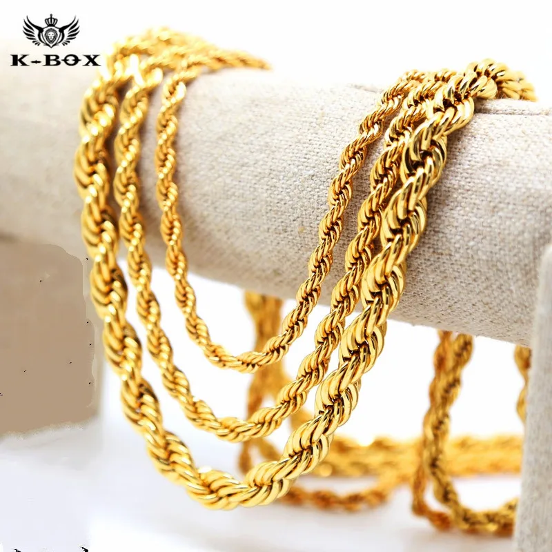 Mens 24K Yellow Golden French Rope Chain Necklace 5 10mm ...