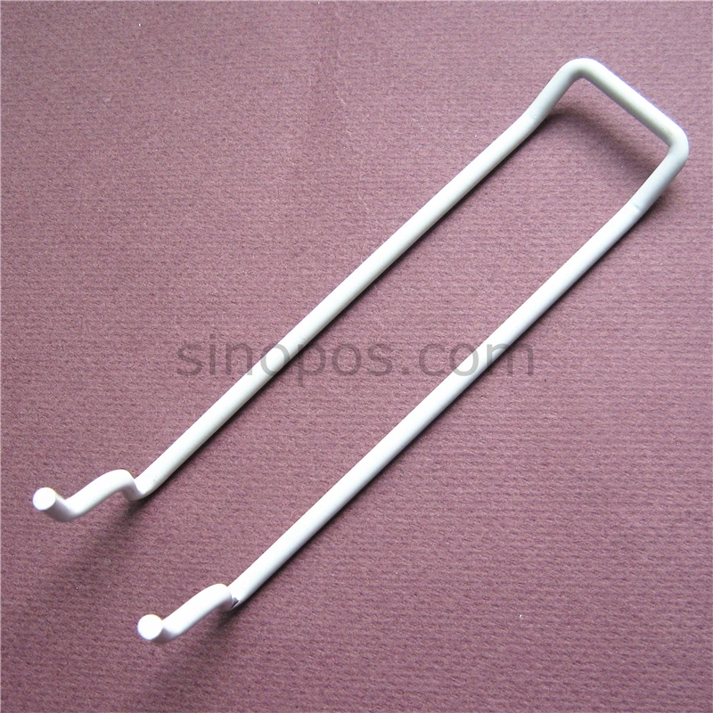 White Steel Universal Pegboard Hook 10cm, double prong loop secured