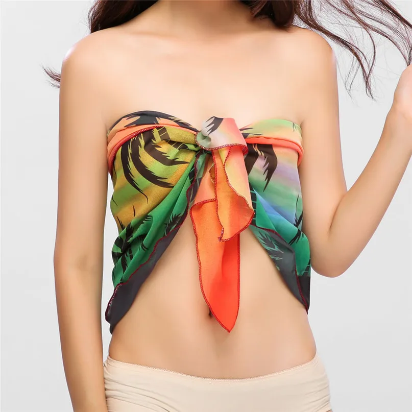 2018 Beach dress Women Beach Tunic Bikini Cover Up Sunscreen Shawl Silk Scarf beach pareo Swimwear Sexy skirt #3j03#F (4)