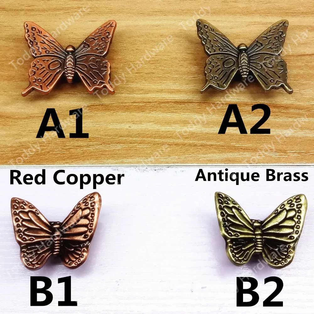 

36mm/43mm Bronze/ Red Copper butterfly drawer handle knob Kitchen Cabinet cupboard door Furniture Handle Kids Children Pulls
