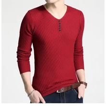 Nisexper Повседневное Для мужчин v-образным вырезом Для мужчин свитер с длинным рукавом вязаный тянуть Homme пуловер Solid Для мужчин свитера