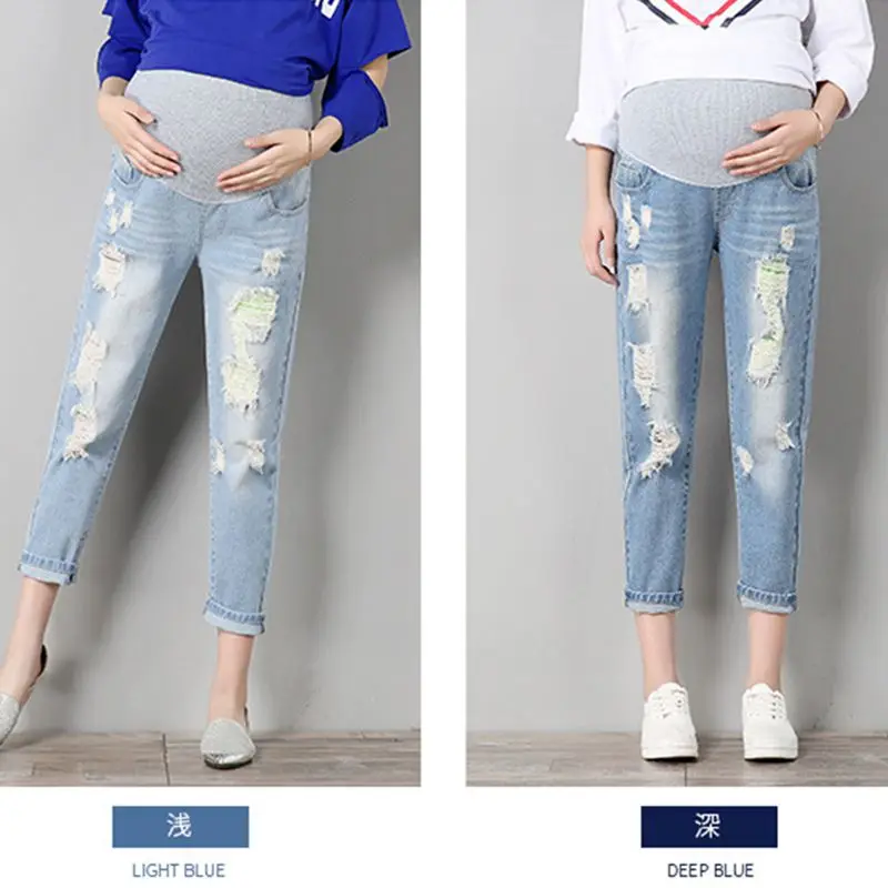 Джинсы для беременных, штаны для беременных, Одежда для беременных, синие брюки с дырками, леггинсы для живота, джинсы, штаны для беременных