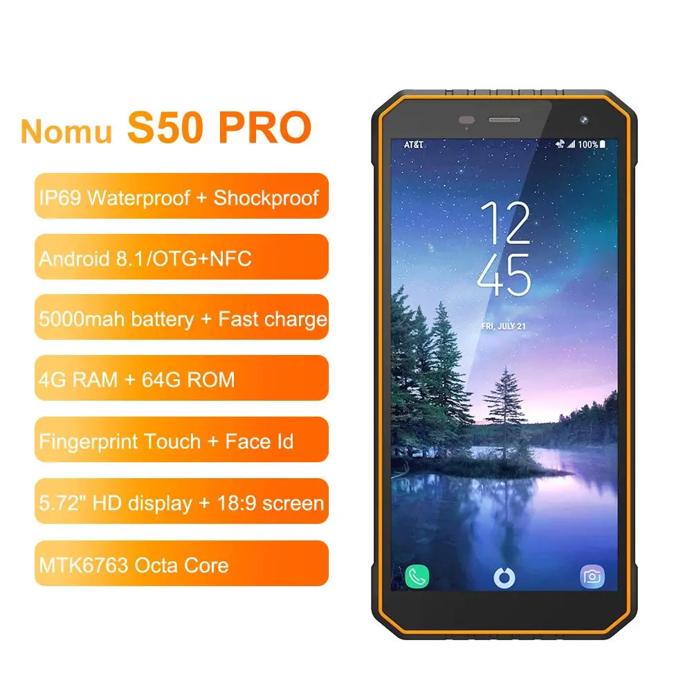 Ному S50 PRO IP69 Водонепроницаемый мобильных телефонов Android 8,1 5,7" HD+ Octa Core MTK6763 4 GB 64 GB NFC FACE ID 16MP 5000 mah смартфонов