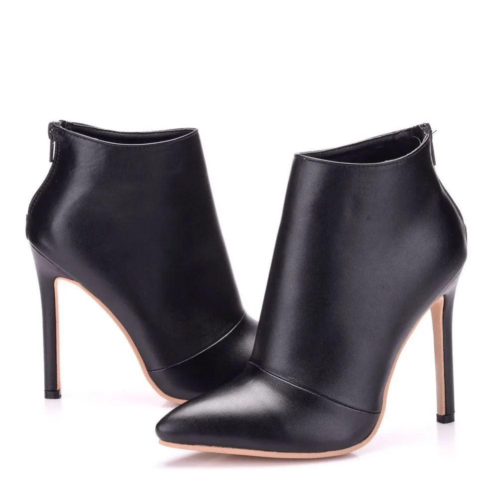 

2018 Spring Autumn Sexy Stiletto Thin High Heels 11CM Pointed Toe Faux Leather Zipper Ankle Boots Womens Shoes Singles Shoes