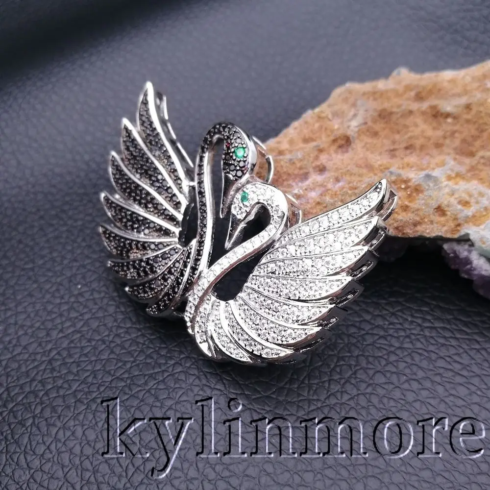 

CN052 1pc 33x52mm CZ Micro Crystal Pave Swan Jewelry Connector Pendant