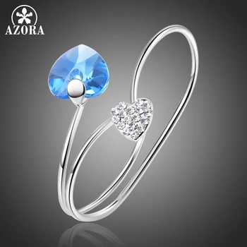 

AZORA New Collection White Gold Double Heart Austrian Crystals Double Finger Adjustable Ring for Women Fashion Jewelry TR0234