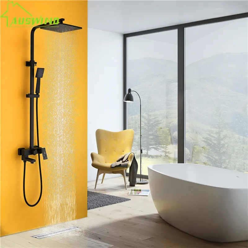 Preise Moderne Platz Schwarz Farbe Badezimmer Dusche Set Badewanne Armaturen Dusche Mischbatterie Bad Dusche Wasserhähne Drei funktion Wasserfall Armaturen