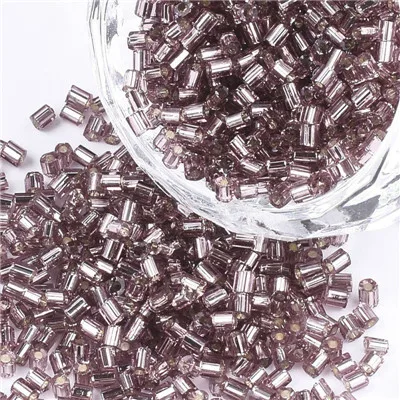 Около 2100 шт./пакет, 450 г/пакет шестигранные круглые стеклянные бусины для изготовления ювелирных изделий, серебряные выстроченные двухсекционные бусины, отверстие: 0,8 мм F80 - Цвет: RosyBrown
