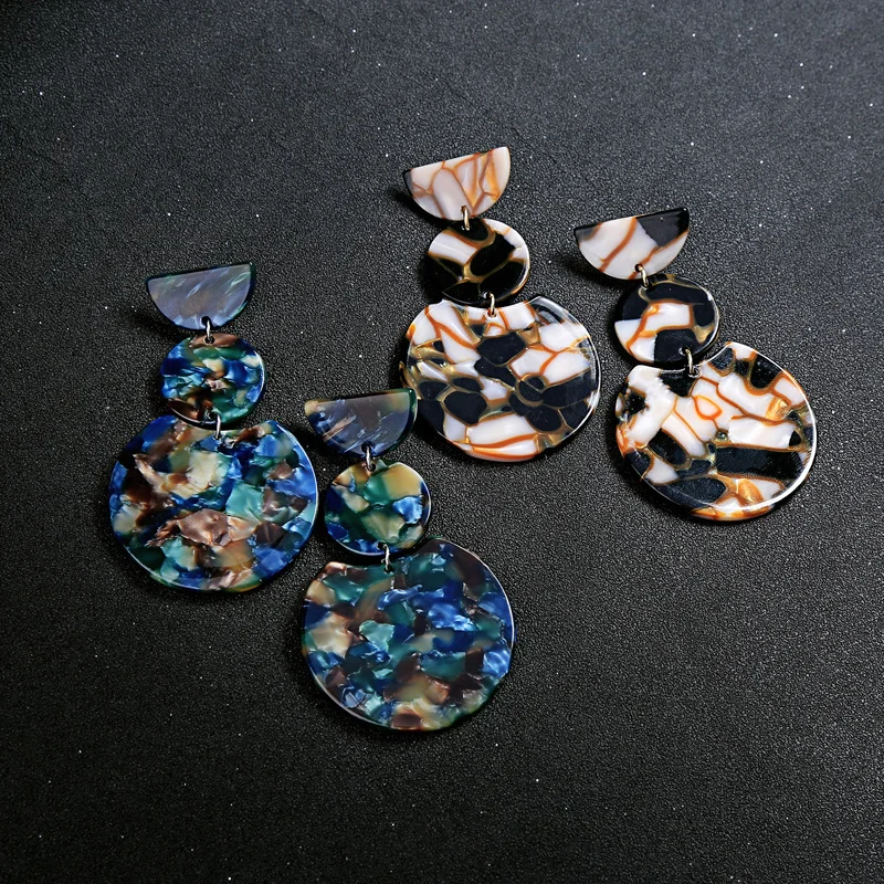 

ENZE Black&Colorful Round Sheet Drop Earrings For Women Newest Dangle Acetic acid version Earrings Fashion Jewelry Accessories