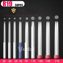 Стиль 50 шт./партия из нержавеющей стали Перманентный макияж тату кончик 19RL микроблейдинг needles для 3d ручки