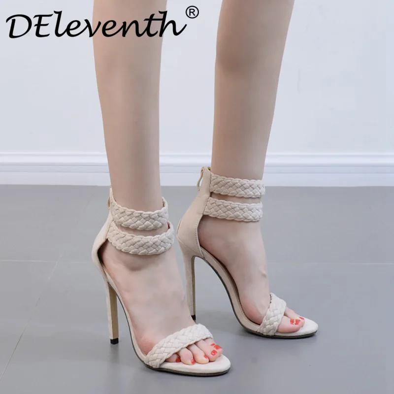 

Womens Shoes Zipper Sandals Sexy Fashion Thin High Heels Sandal Summer Weaving Woven Woman Pumps Shoes Ladies Sandalia Feminina
