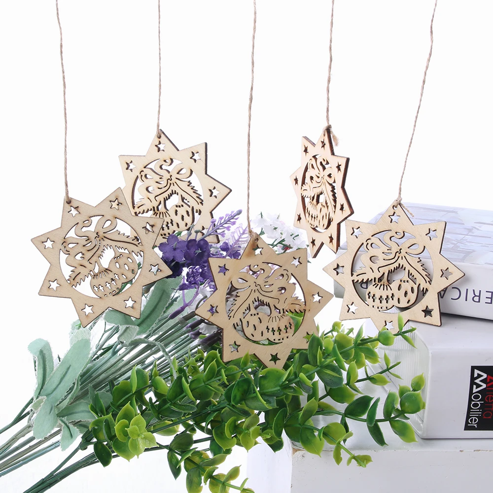10Pcs/Pack Wooden Embellishments with String Christmas Decoration