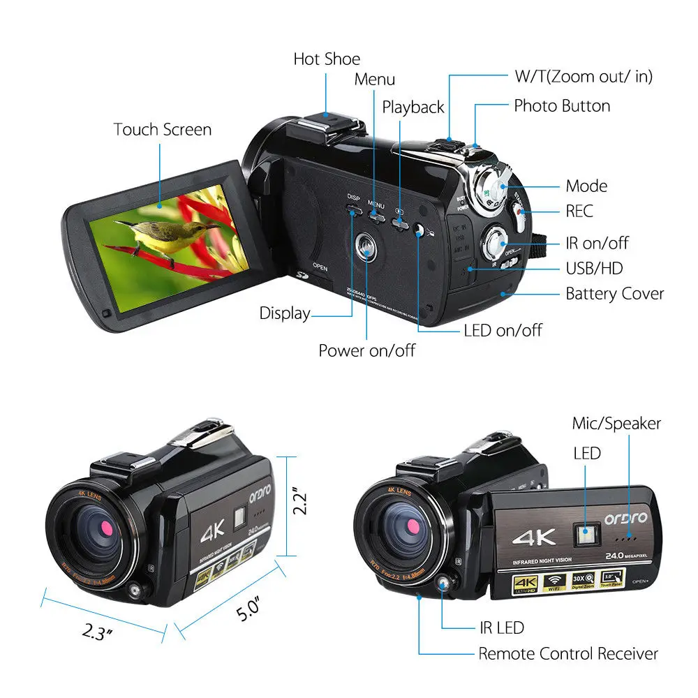 ORDRO обновлен AC3 4 K типа «Горячий башмак» WI-FI цифровой Камера HDMI 24MP инфракрасный Ночное видение видео запись видеокамеры 3 \