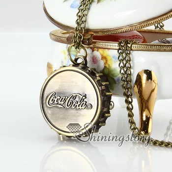 

Brass bronze copper antique style bottle cap pocket watch pendant long chain necklaces for men and women unisex
