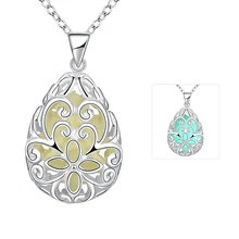lureme Fashion Jewelry Silver Plate Hollow Drop Shape Fluorescent Pendant Luminous Necklace for Women Girl Best