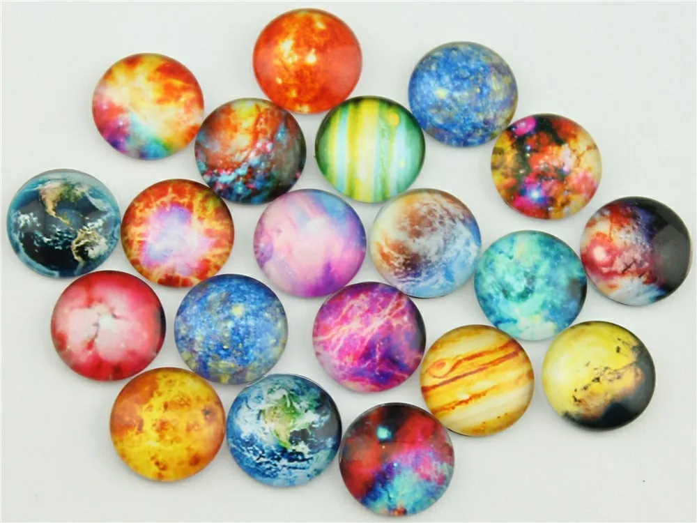 

50pcs 12mm Mix Designs tarry Sky Galaxy Nebula Planet Pattern 12mm Round Photo Glass Cabochon For Jewelry Making