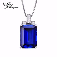 JewelryPalace Lujo Emerald Cut 9.4ct Creado Azul Zafiro Colgante Genuino 925 Joyería de Plata Esterlina para Las Mujeres Joyería Fina