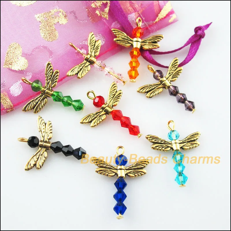 

8Pcs Antiqued Gold Tone Animal Dragonfly Mixed Charms Pendants 20x25mm