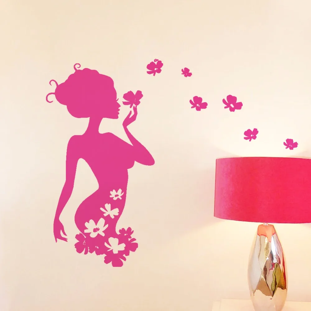 Home Decor Plane Wall Stickers Creative Beautiful Girl with Butterfly