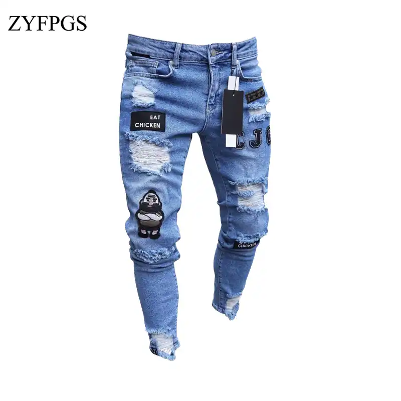 Zyfpgs Hombres Agujero Levi Pantalones De Mezclilla Elasticidad