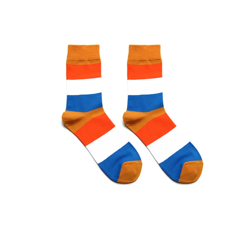Мужские носки дождь, цветной, в полоску, волнистые ромбовидные решетки, забавные счастливые хип-хоп Harajuku уличные Мужские Винтажные Повседневные носки из хлопка для катания на коньках - Цвет: Orange and blue