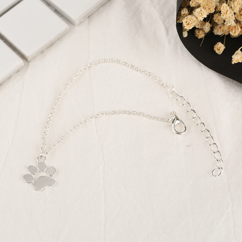 Golden Silver Cat Dog Paw Pendant Bracelet Women Simple Printing Cute Wrist Chain Casual Student Loli Bangles (16)